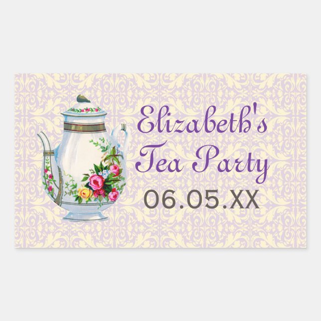 Purple Vintage French Tea Party Favour Stickers (Front)