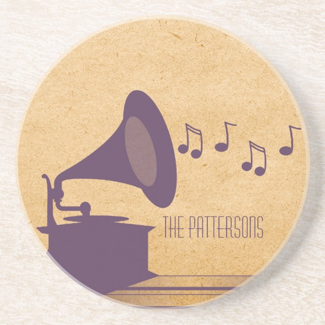 Purple Vintage Gramophone Coaster (Front)
