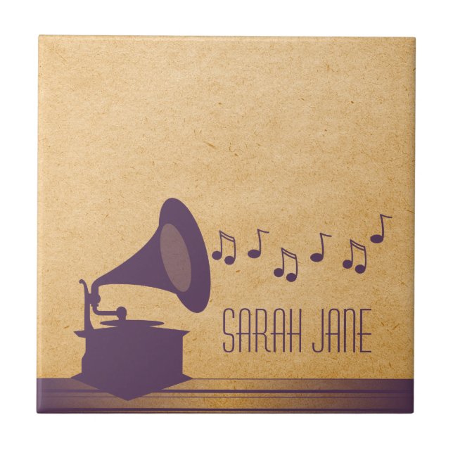 Purple Vintage Gramophone Tile (Front)