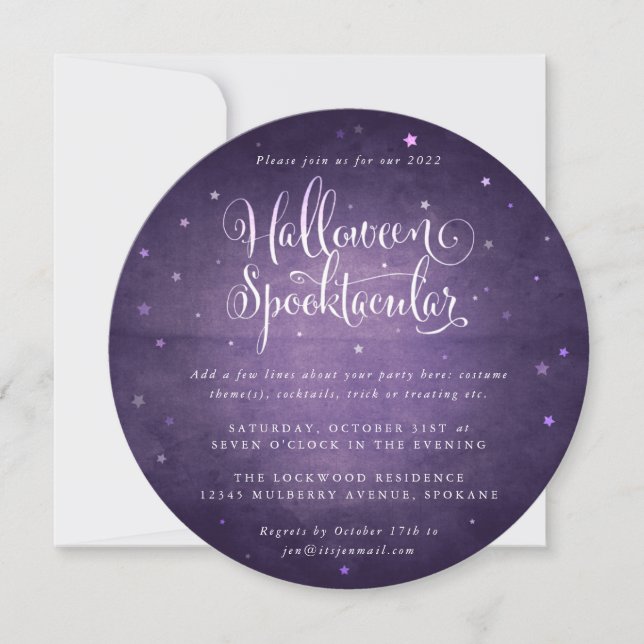 Purple Vintage Halloween Spooktacular Square/Round Invitation (Front)