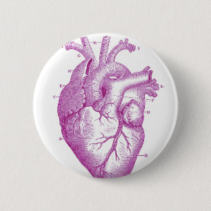Purple Vintage Heart Anatomy 6 Cm Round Badge