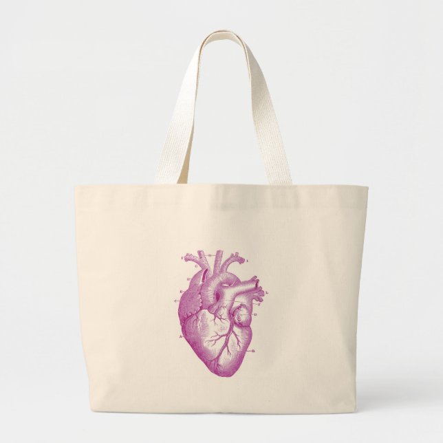 Purple Vintage Heart Anatomy Large Tote Bag (Front)
