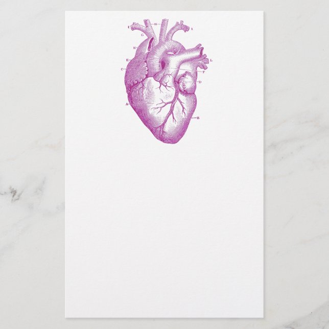 Purple Vintage Heart Anatomy Stationery (Front)
