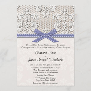 Purple Vintage Lace and Pearls Glamour Wedding Invitation