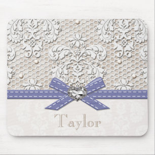 Purple Vintage Lace and Pearls Mouse Mat