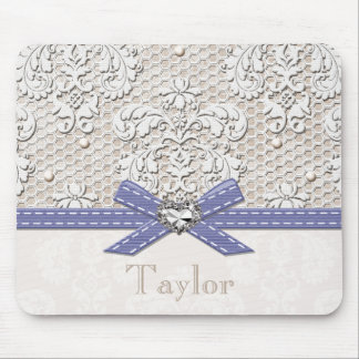 Purple Vintage Lace and Pearls Mouse Mat