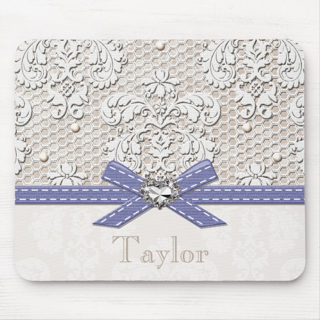 Purple Vintage Lace and Pearls Mouse Mat (Front)