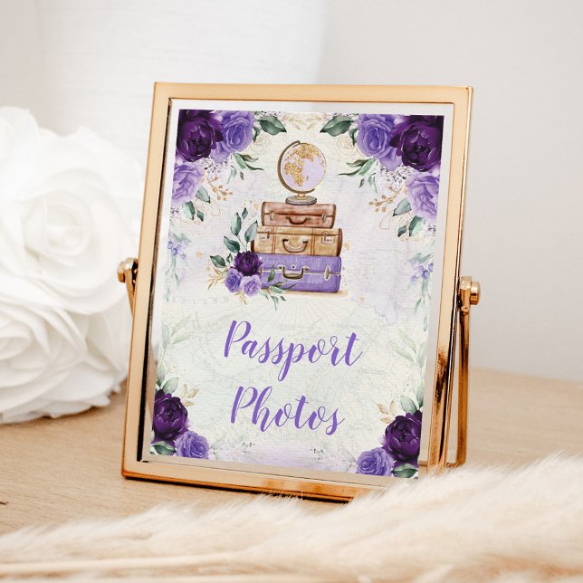 Purple Vintage Map Travel Passport Photos Sign (Creator Uploaded)