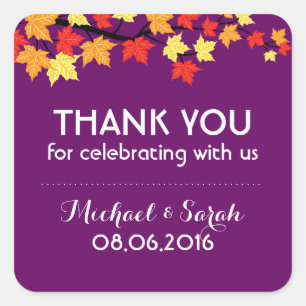 Purple Vintage Maple Leaves Autumn Wedding Sticker