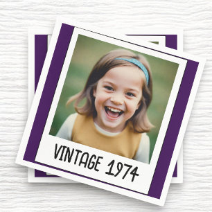 Purple Vintage Milestone Birthday Photo Keepsake Napkin