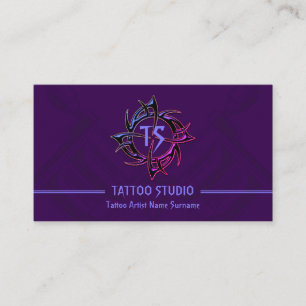 Purple Vintage Minimal Modern Tattoo Studio Business Card