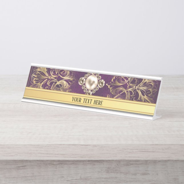 Purple Vintage Ornate Gold Desk Name Plate (Front)