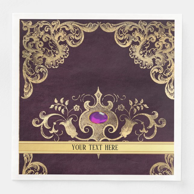 Purple Vintage Ornate Gold Napkin (Front)