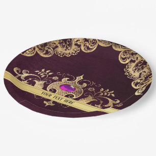 Purple Vintage Ornate Gold Paper Plate