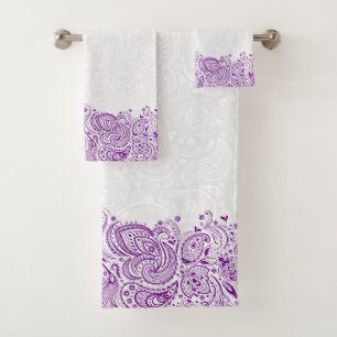 Purple Vintage Paisley Stripe Bath Towel Se