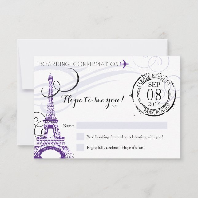 Purple Vintage Paris France Birthday Party RSVP Invitation (Front)