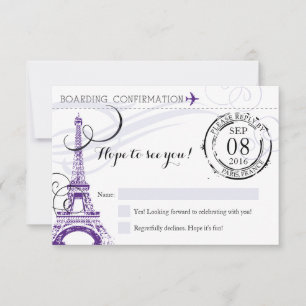 Purple Vintage Paris France Birthday Party RSVP Invitation