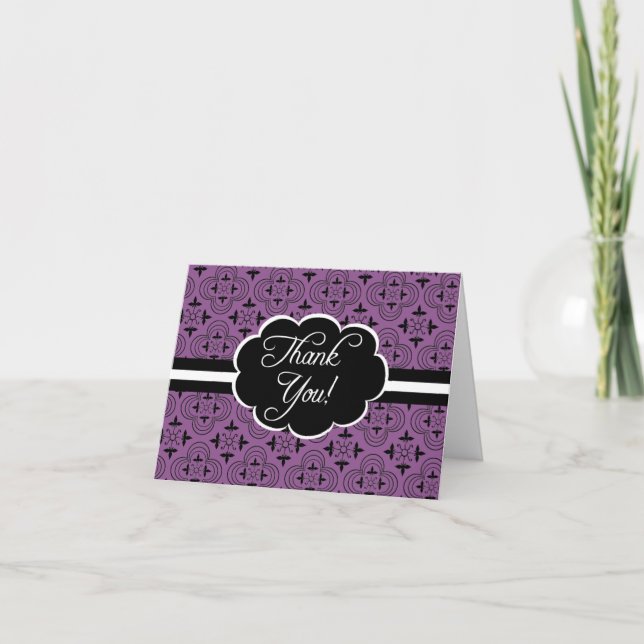 Purple Vintage Pattern Thank You Card (Front)