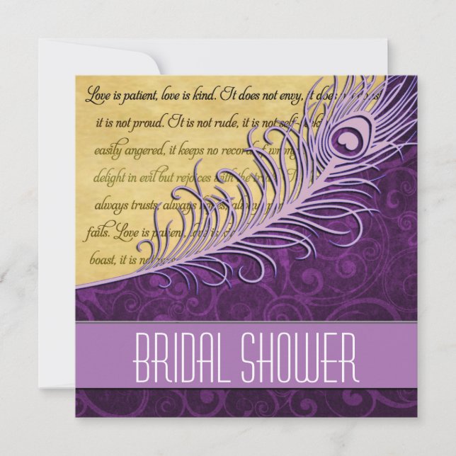 Purple Vintage Peacock Bridal Shower Invitations (Front)