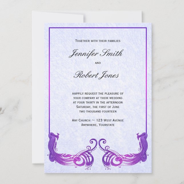 Purple Vintage Peacock Wedding Invitation (Front)