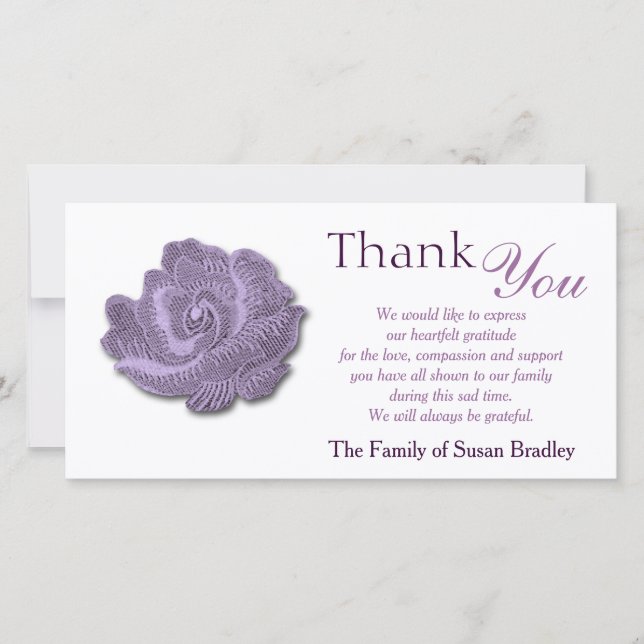 Purple Vintage Rose Sympathy Thank You Photo Card (Front)