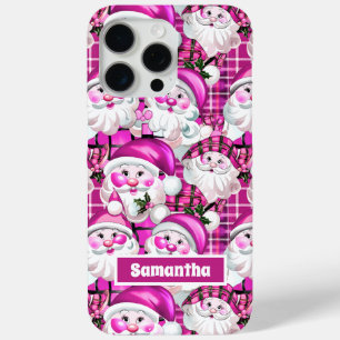 Purple Vintage Santa Claus Tartan Plaid Christmas iPhone 15 Pro Max Case