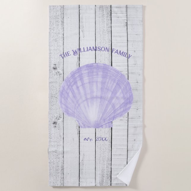 Purple Vintage Scallop Shell Beach Towel (Front)