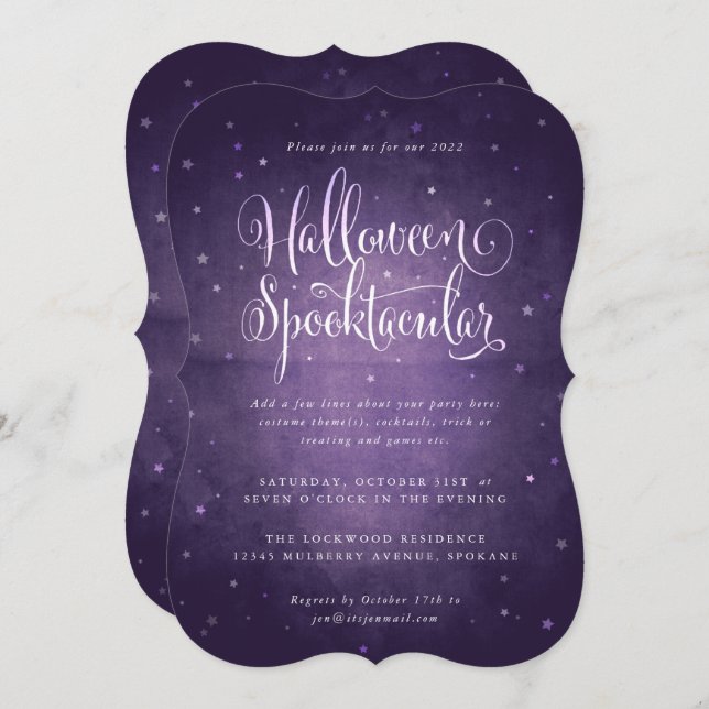 Purple Vintage Stars Halloween Spooktacular Party Invitation (Front/Back)