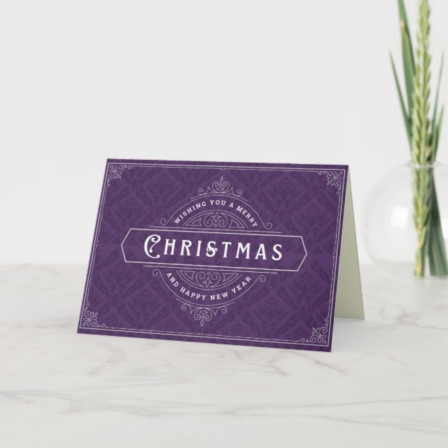 Purple Vintage Style Christmas Card (Front)