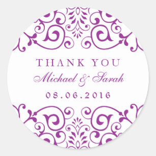 Purple Vintage Swirl Floral Thank You Stickers