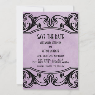 Purple Vintage Swirls Save the Date Invite