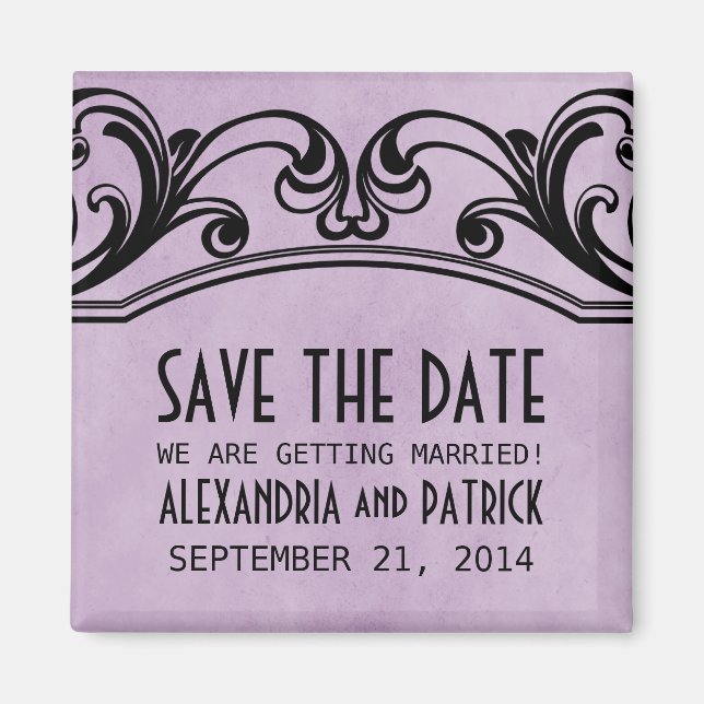 Purple Vintage Swirls Save the Date Magnet (Front)