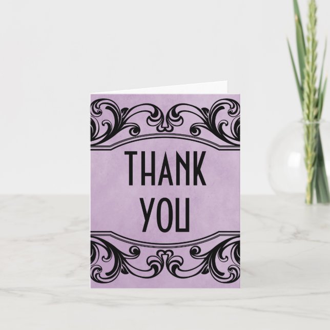 Purple Vintage Swirls Thank You Card (Front)