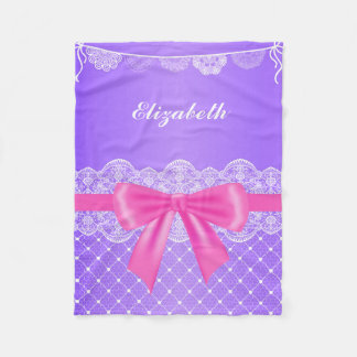 Purple Vintage White Lace Ribbon Fleece Blanket