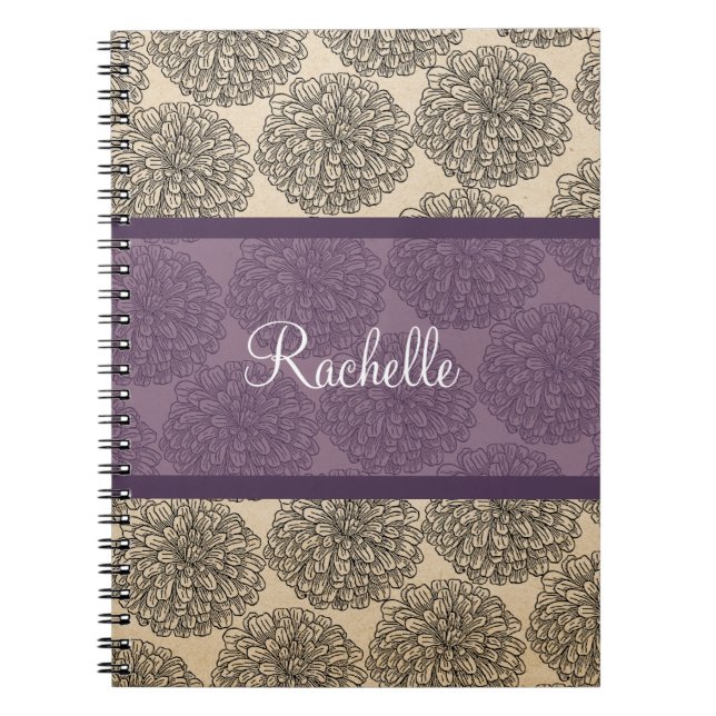 Purple Vintage Zinnia Notebook (Front)
