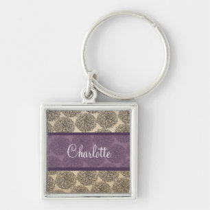 Purple Vintage Zinnia Premium Keychain