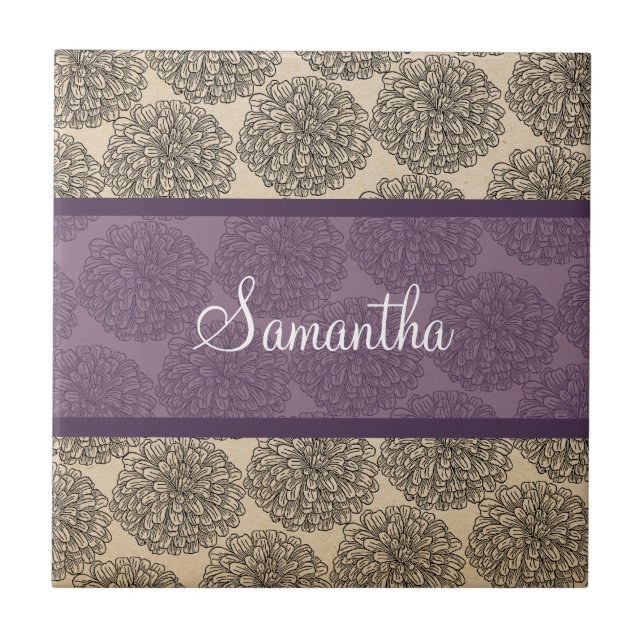 Purple Vintage Zinnia Tile (Front)