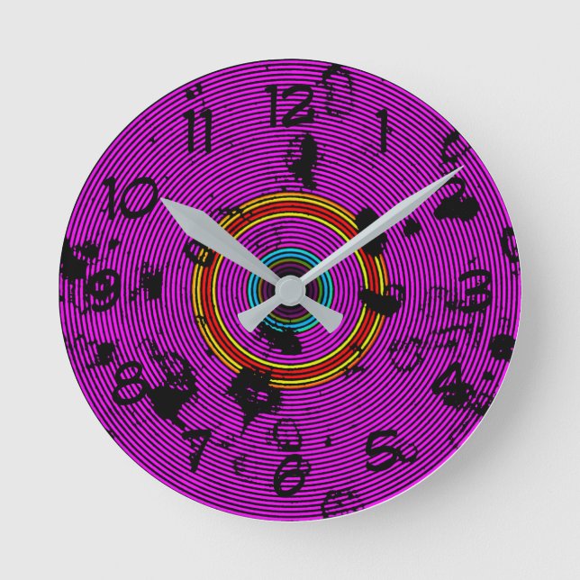 Purple Vinyl Disc Texture Pattern Round Clock (Front)