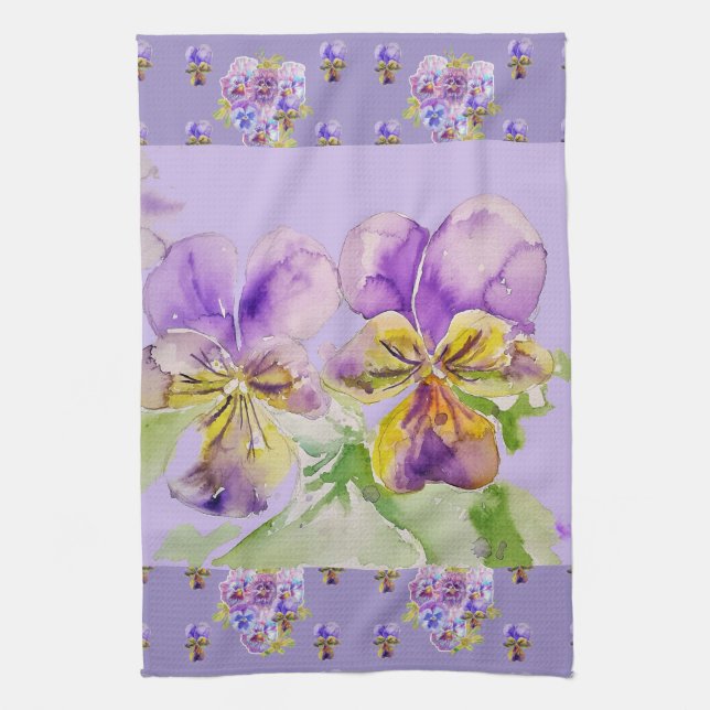 Purple Viola Lavender Watercolour Floral Flower  Tea Towel (Vertical)