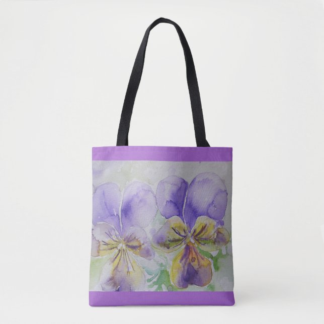 Purple Viola Pansy Flowers Floral Tote Bag (Front)