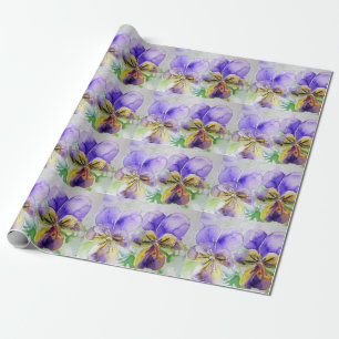 Purple Viola Pansy flowers Watercolor Wrapping Wrapping Paper
