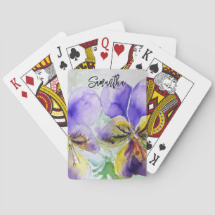 Purple Viola Pansy Pansies Watercolor Painting Playing Cards