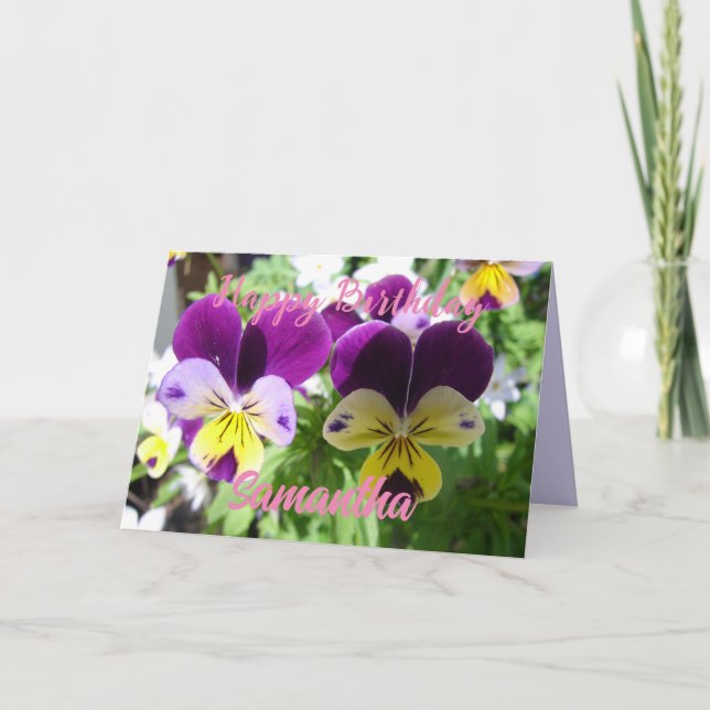 Purple Viola Pansy Pretty Flower floral Card (Front)