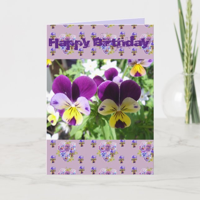Purple Viola Pansy Pretty Garden Photo art Card (Front)