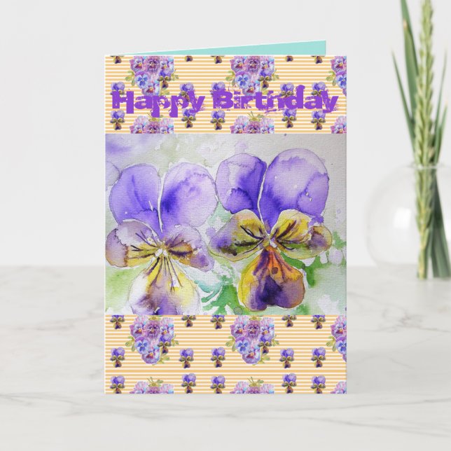 Purple Viola Pansy Watercolour Painting art Card (Front)