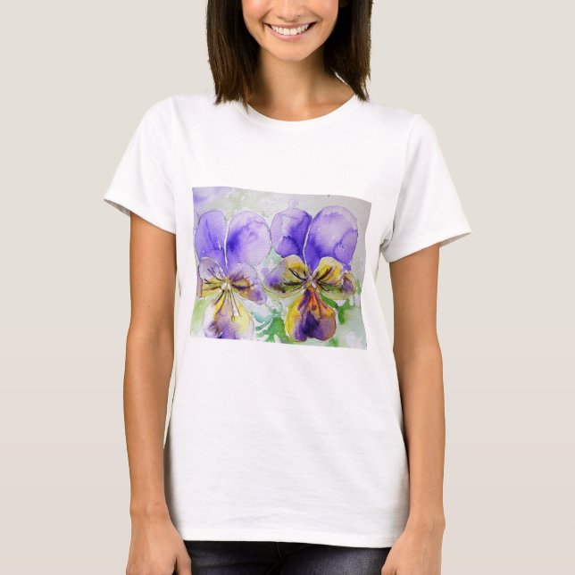 Purple Viola Pansy Watercolour painting T Shirt (Front)
