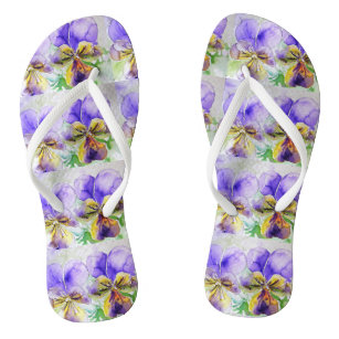 Purple Viola Violas pansy Floral Flowers Ladies Flip Flops