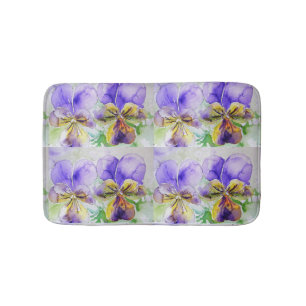 Purple Viola Watercolor Johnny Jump Up Bath Mat