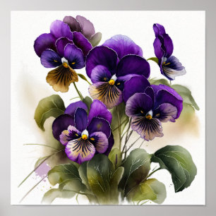 Purple Violas Flower Art Print Poster