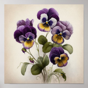 Purple Violas Flower Art Print Poster